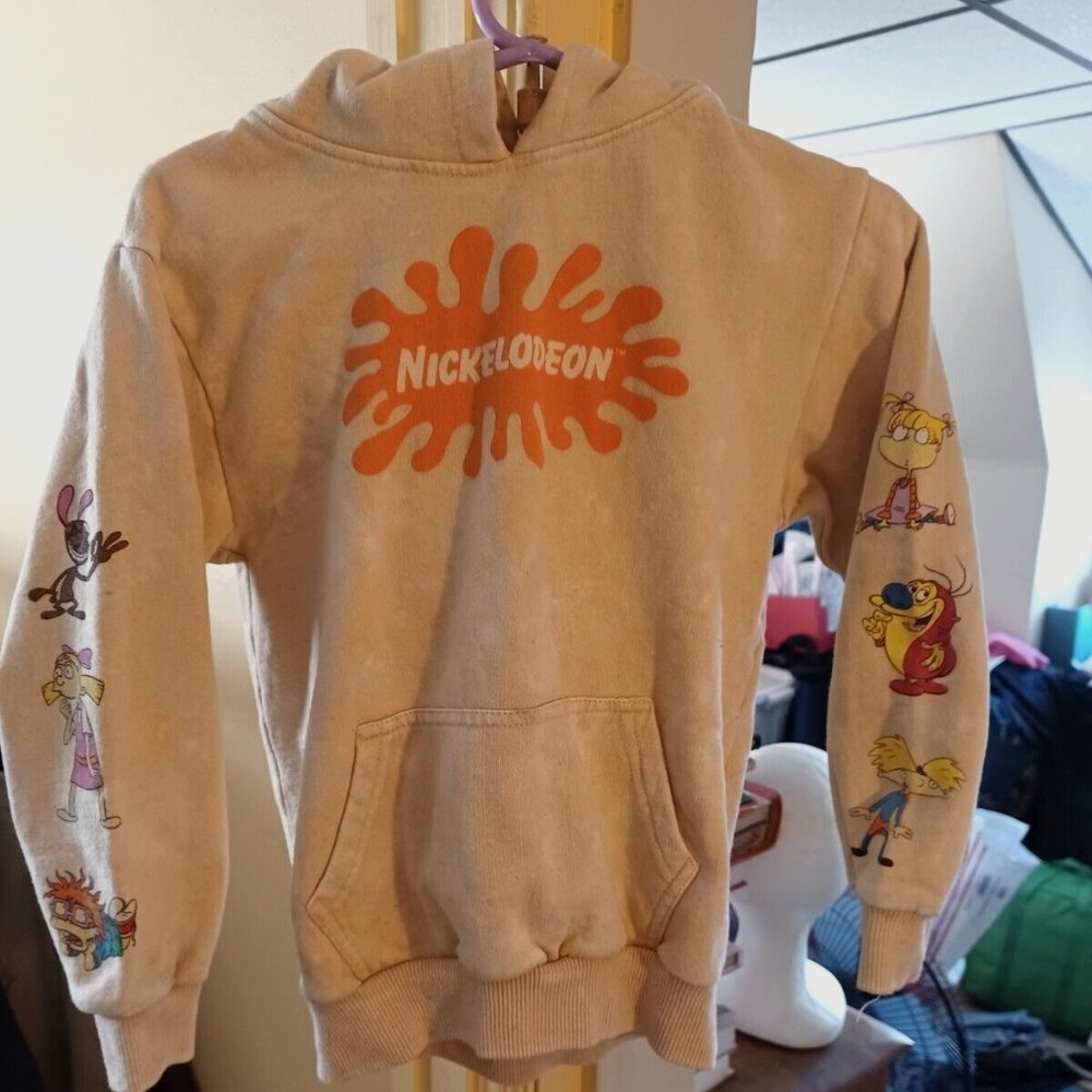 Nickelodeon Tan Sweatshirt Fleece Hoodie Boys Sz 7 Chuckie Ren & Stimpy,…